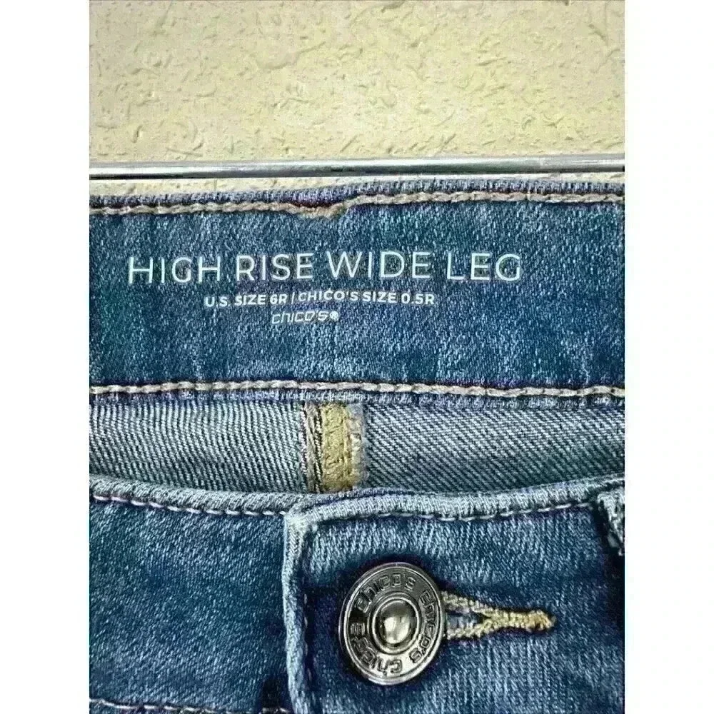 Chico’s High Rise Wide Leg Jeans Size 6R Women's Boho Romantic cowgirl - Picture 4 of 11